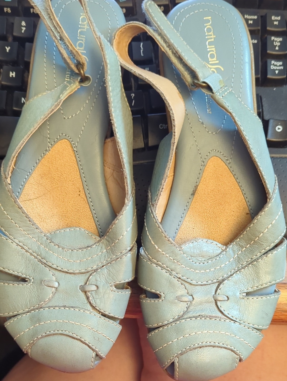 Natural Soul Naturalizer Cayenne Green Open Heel Gen Lthr Comfort Flats Sz 7m